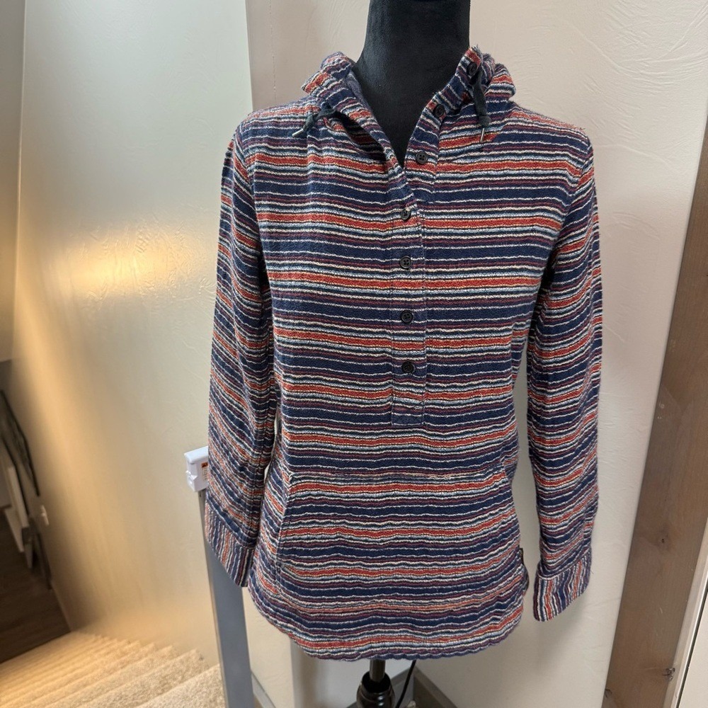 Burton Women's Colorful Stripe Serape Popover Sweatshirt Hoodie Half Button XS‎